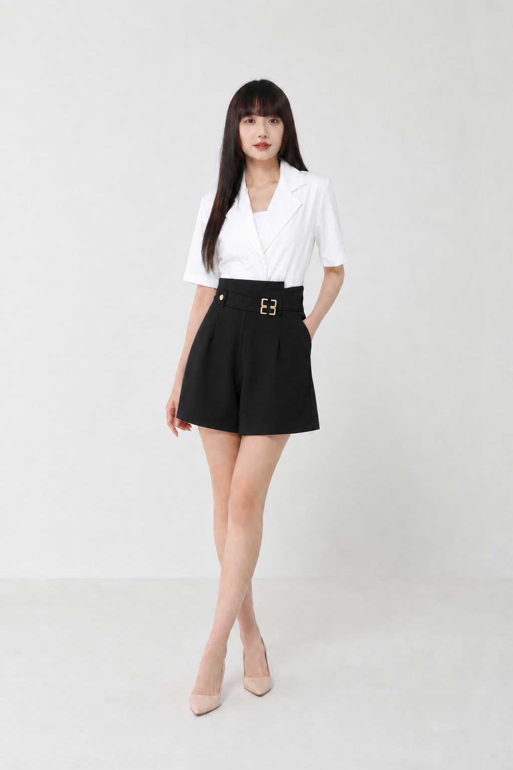 High Waist Front Pocket With Buckle Short Pants 