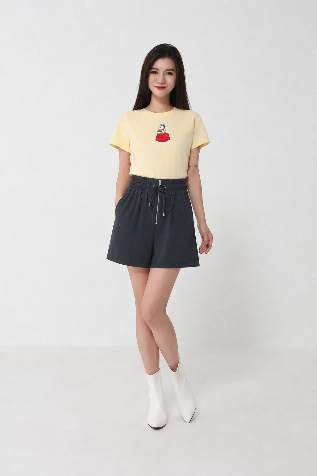 High Elastic Waist Front Zip Midi Pant 39992