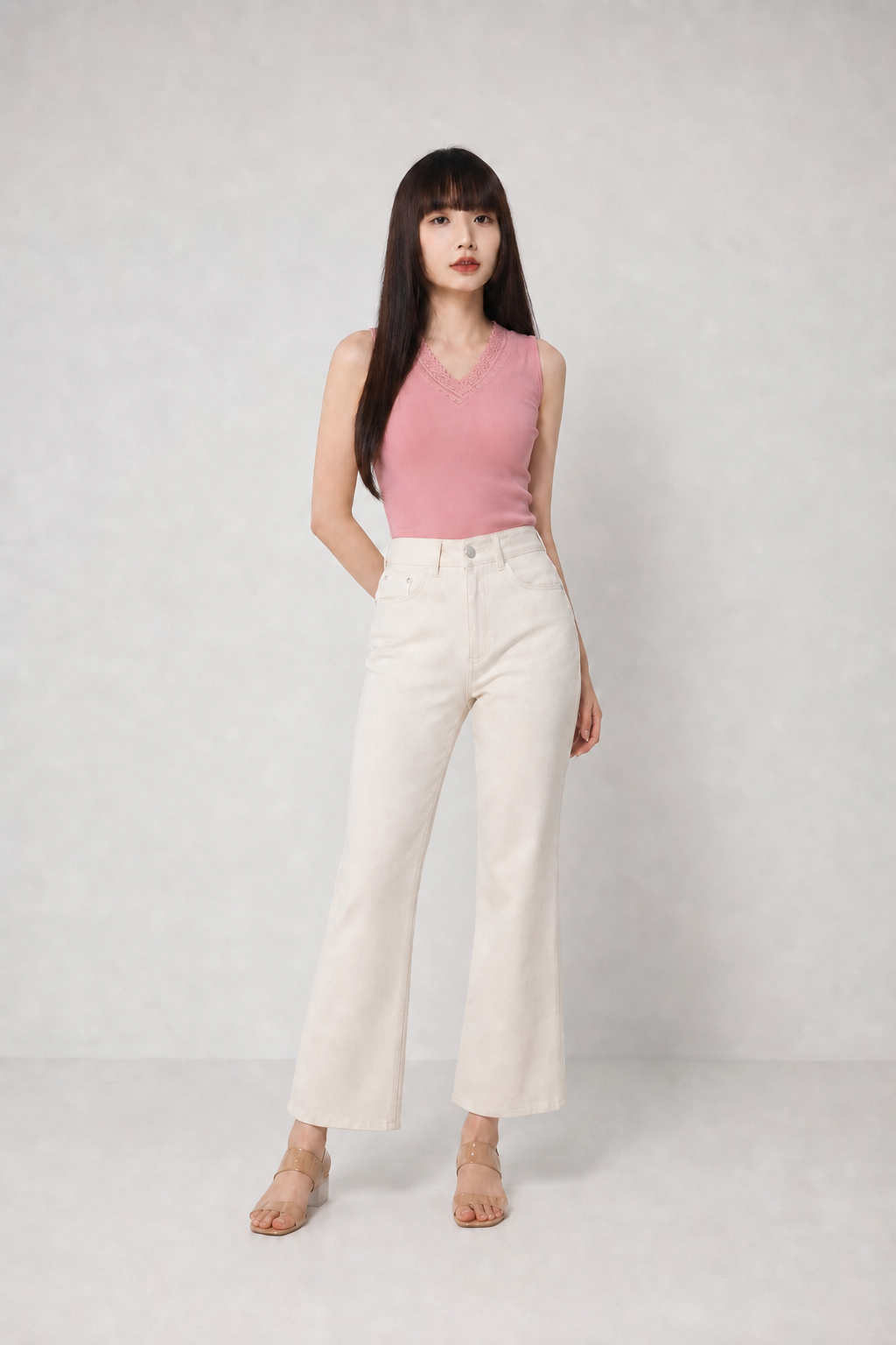 Sleeveless V Neck Lace Top 