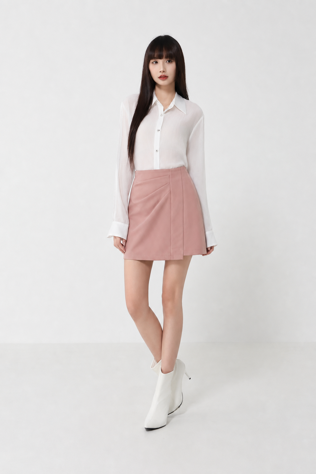 Front Pleated Plain Skirt