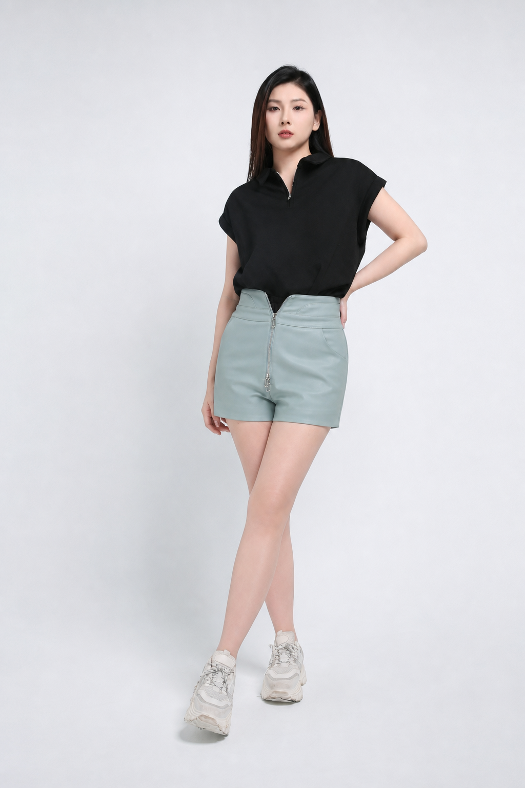 High Waist Front Zip Short Pants 
