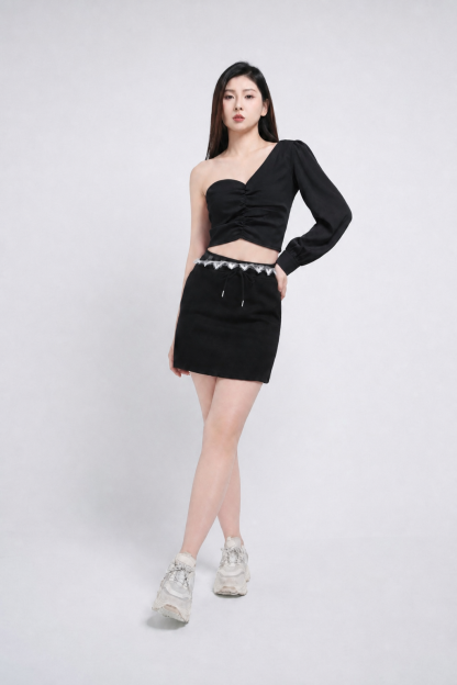 One Side Off Shoulder With Long Sleeve Top 