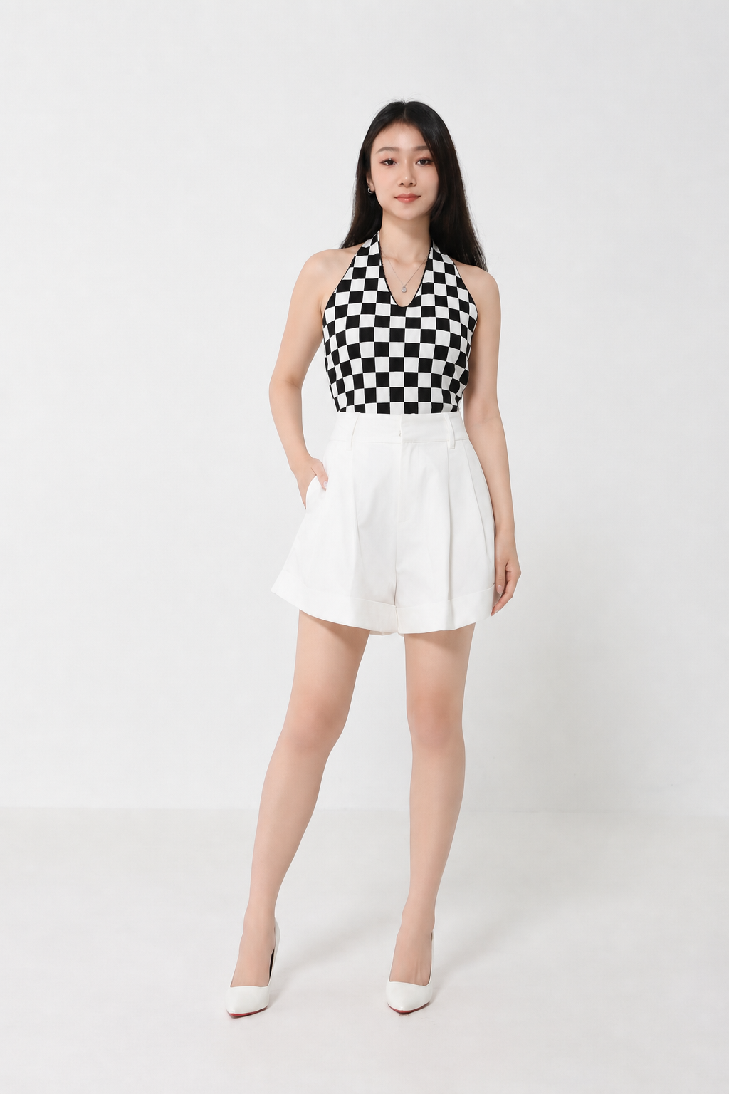 Knitted Checker Halter Tie Up Top 