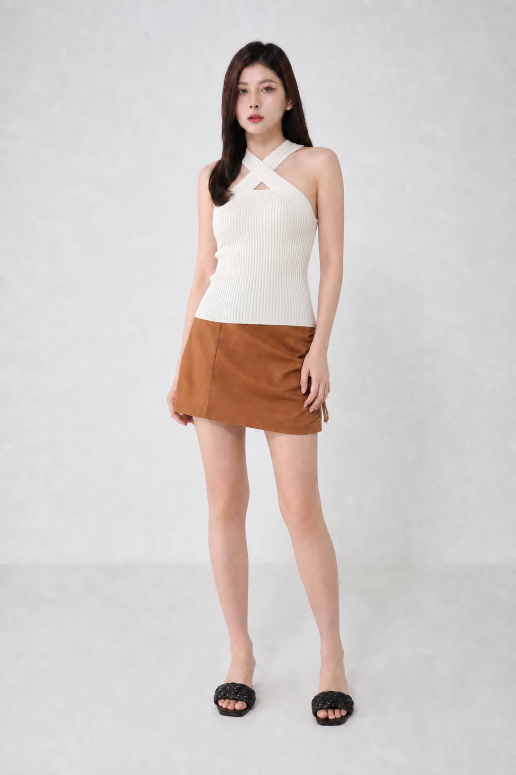 Knitted Cross Front Hole Top 