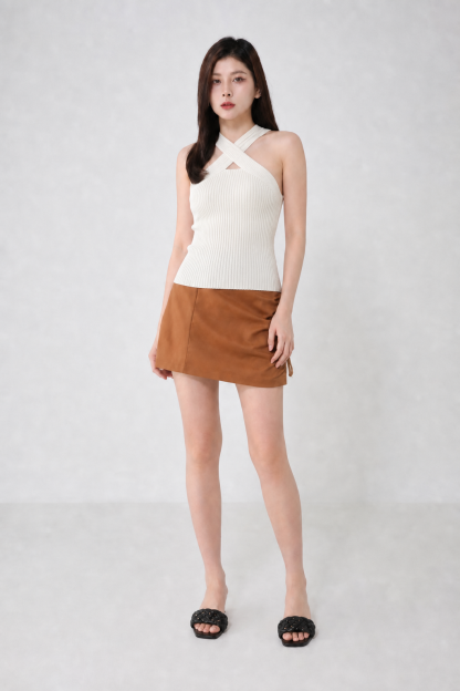 Knitted Cross Front Hole Top 
