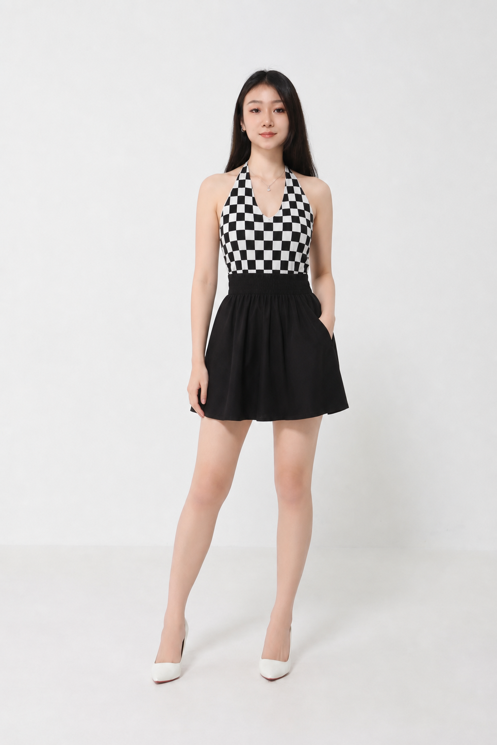 Knitted Checker Halter Tie Up Top