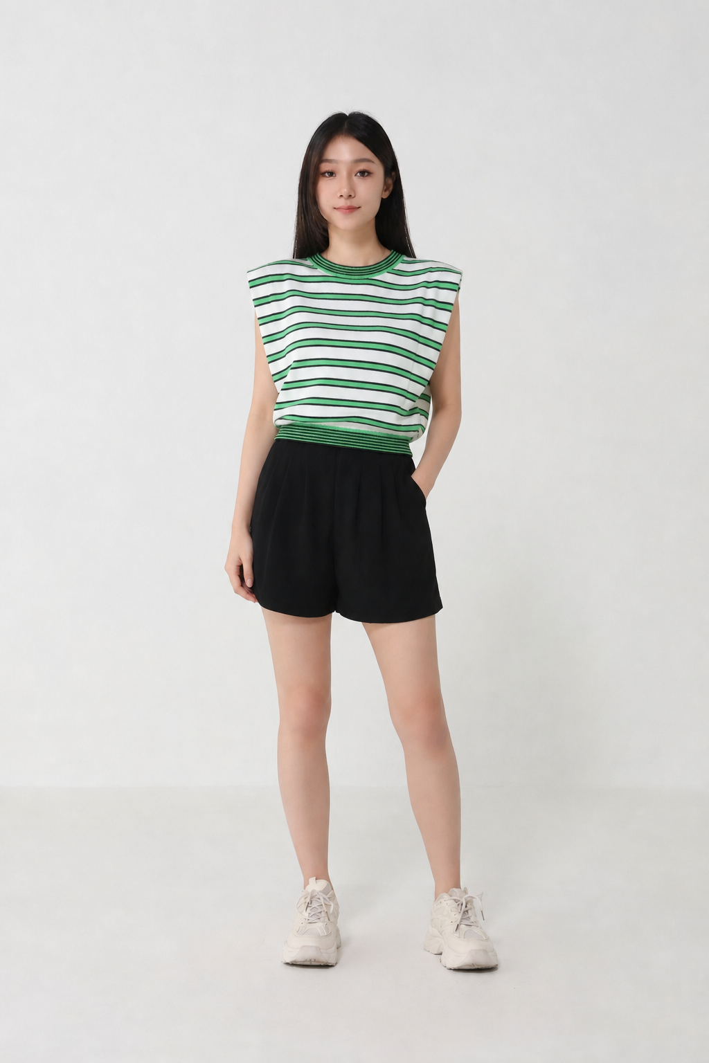 Knitted Cap Sleeve Stripe Top 