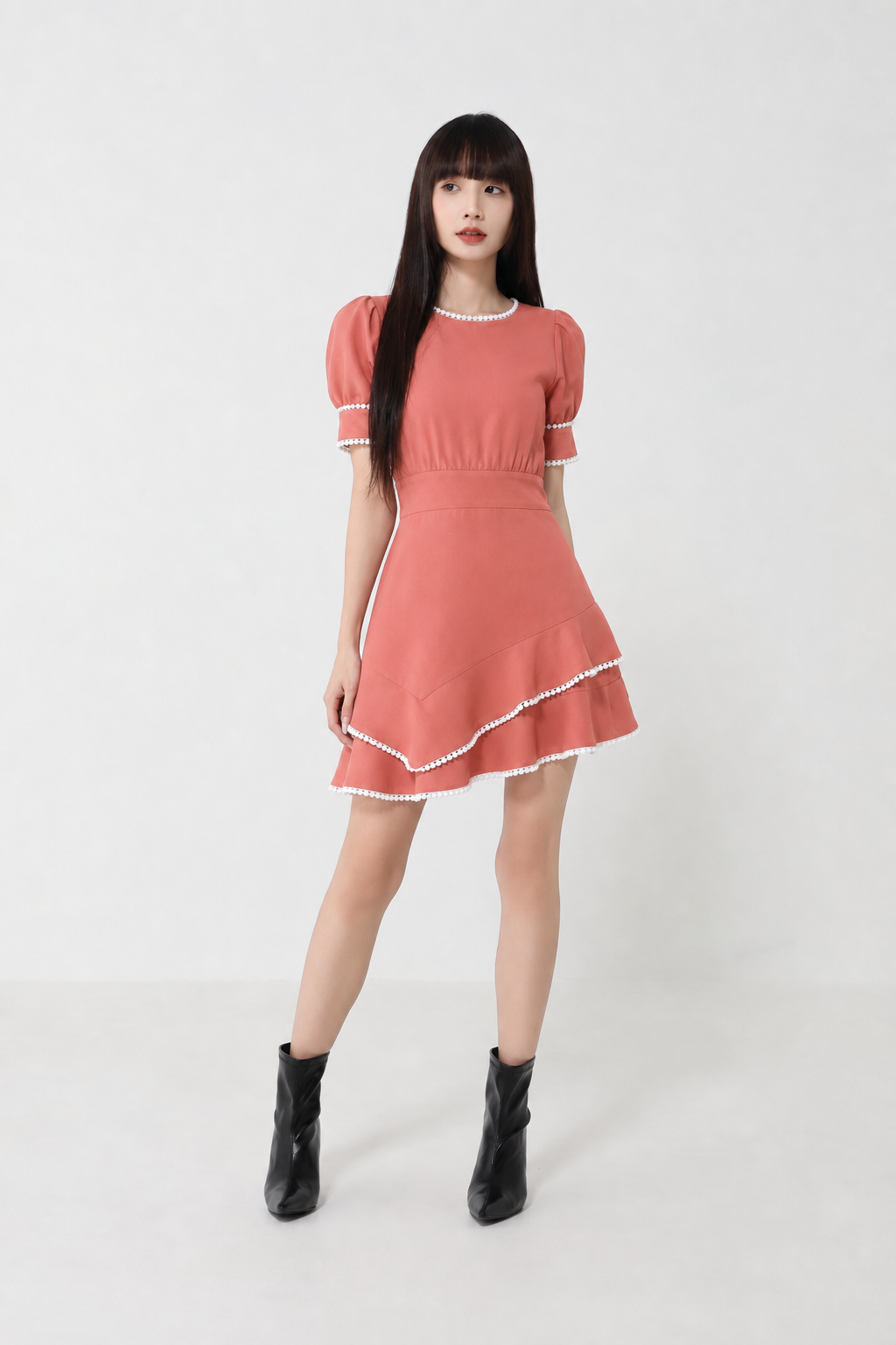 A Line Puff Sleeve Layer Jumpsuit 