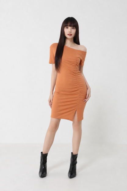 Boat Neck Front Slit Dress 20278