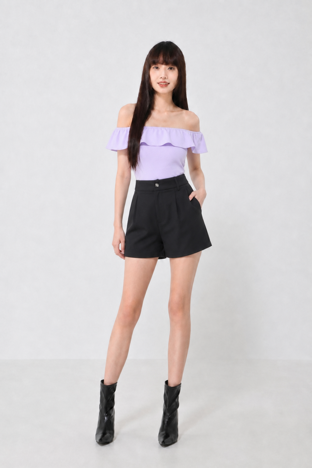 High Waist Front Button Pleaated Short Pant