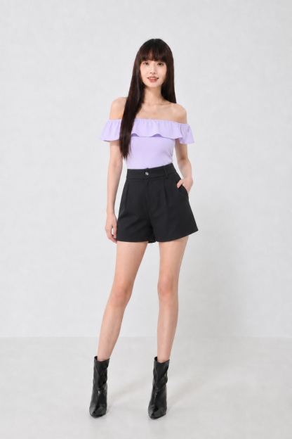 High Waist Front Button Pleaated Short Pant 