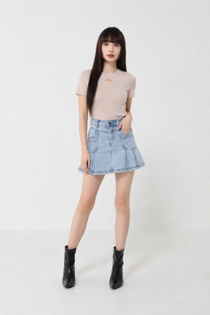 High Waist Front Button And Pocket Pleated Short Pant 