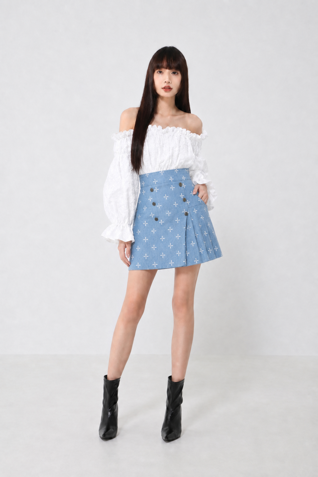 High Waist Old School With Decorative Gold Button Pleated Skirt Pants 