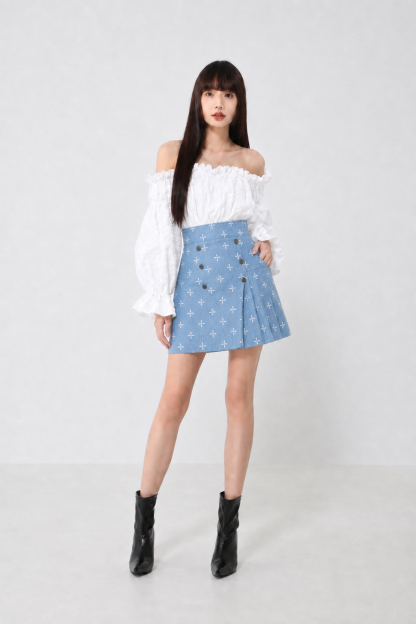 High Waist Old School With Decorative Gold Button Pleated Skirt Pants 