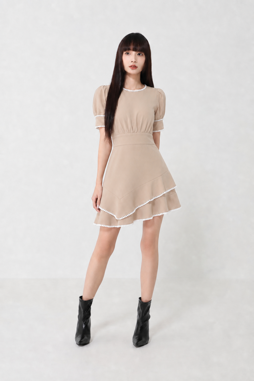 A Line Puff Sleeve Layer Jumpsuit 