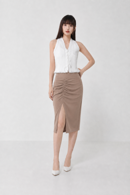 High Waist Side Pleated With Split Skirt 21565