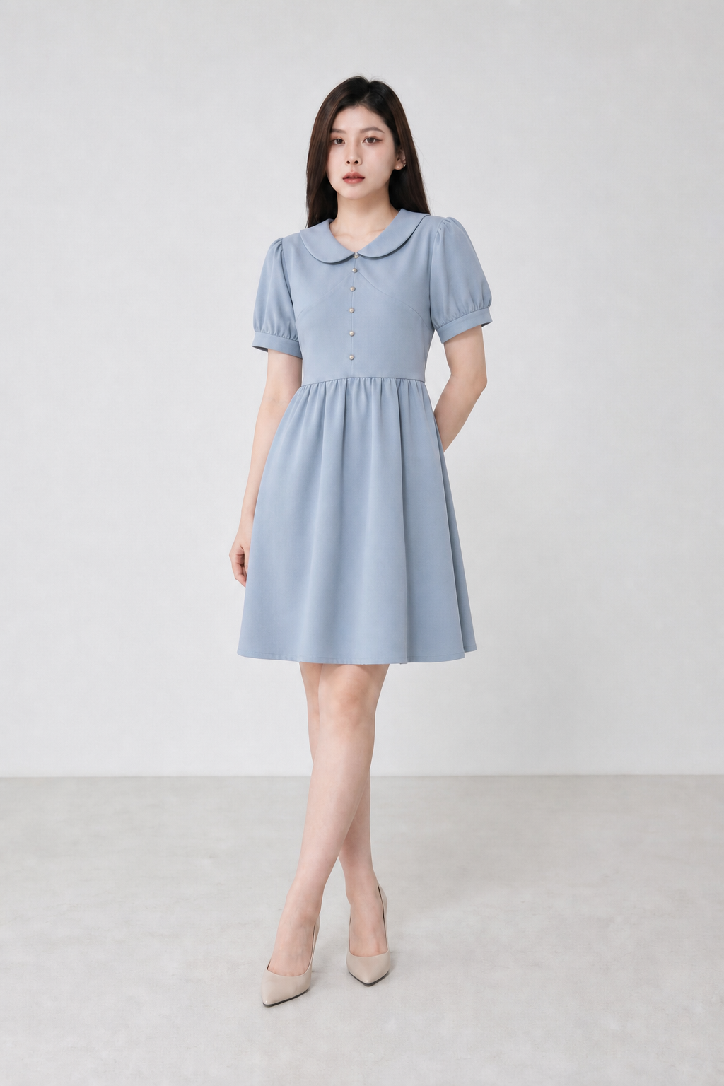 Peter Pan Collar With Front Decorative Button Dress