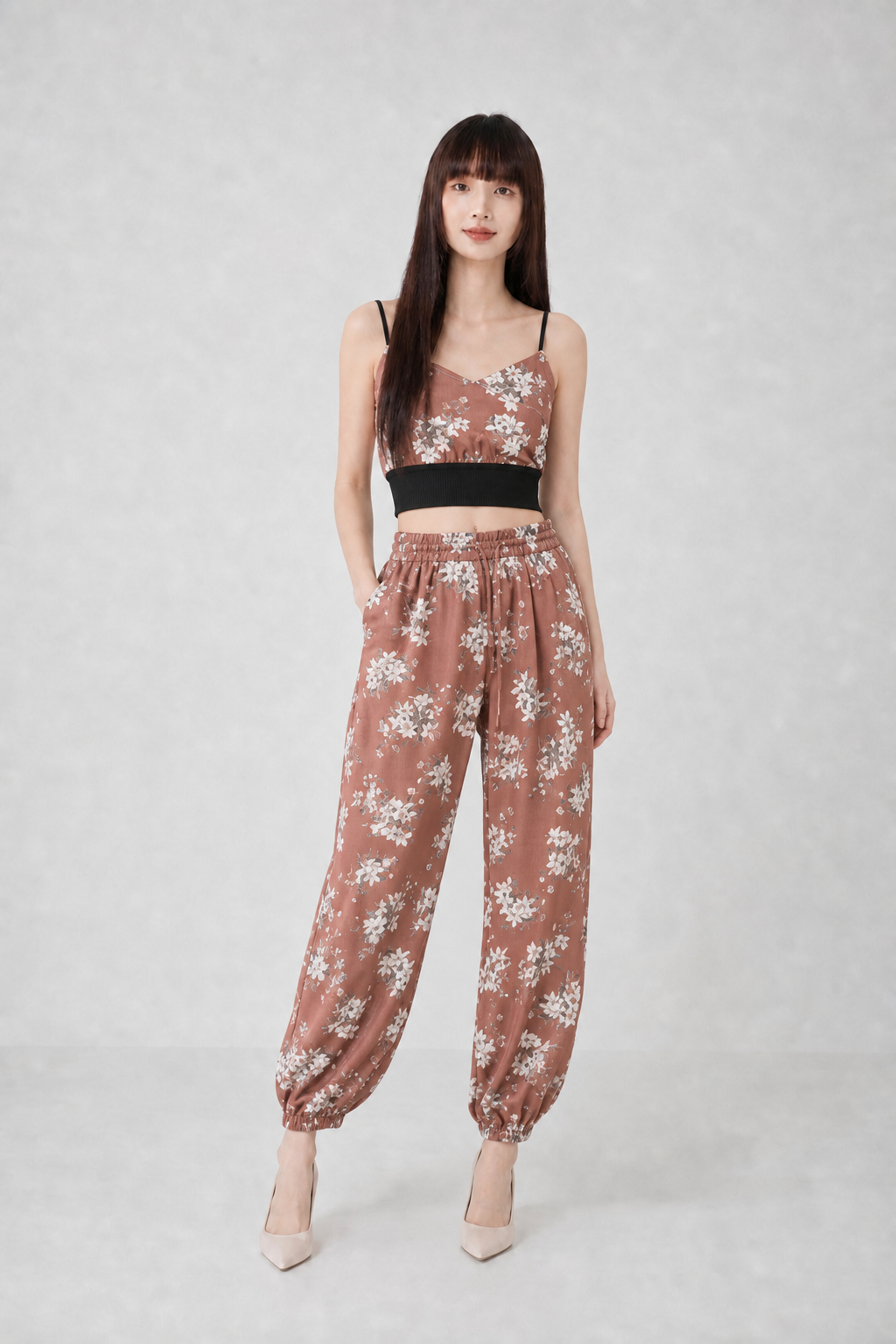 Spaghetti Strap Top With High Waist Long Pant Set 
