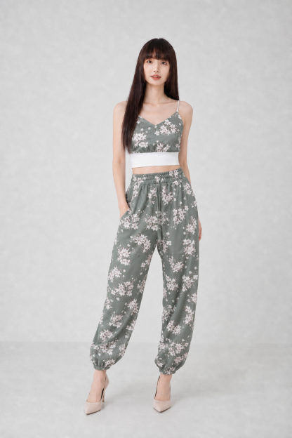 Spaghetti Strap Top With High Waist Long Pant Set 