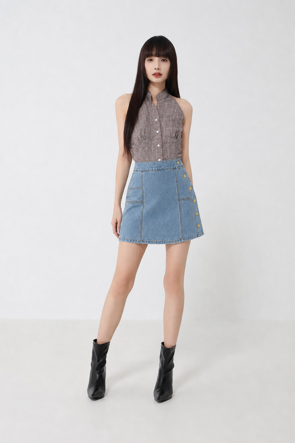 High Waist Decorative Button Skirt 