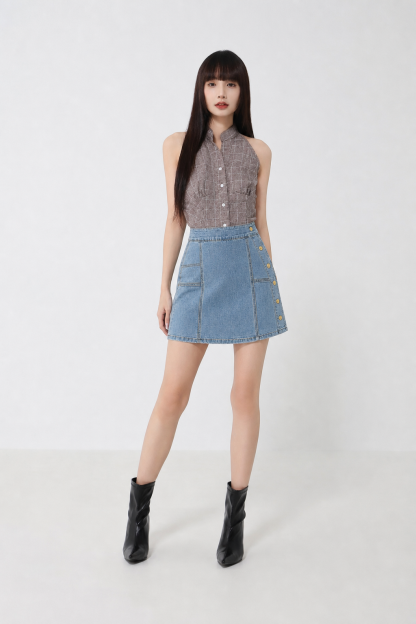 High Waist Decorative Button Skirt 