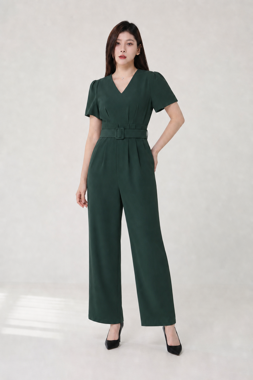 High Waist V Neck Basic Jumpsuit