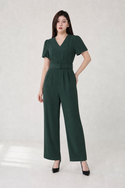 High Waist V Neck Basic Jumpsuit