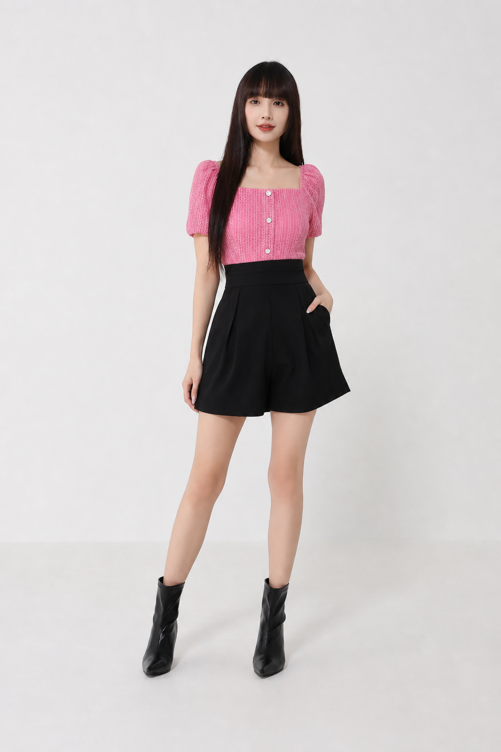 Two Tone Puff Sleeve Jumpsuit 20373