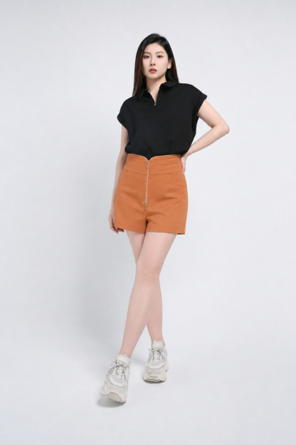 High Waist Front Zip Short Pants 