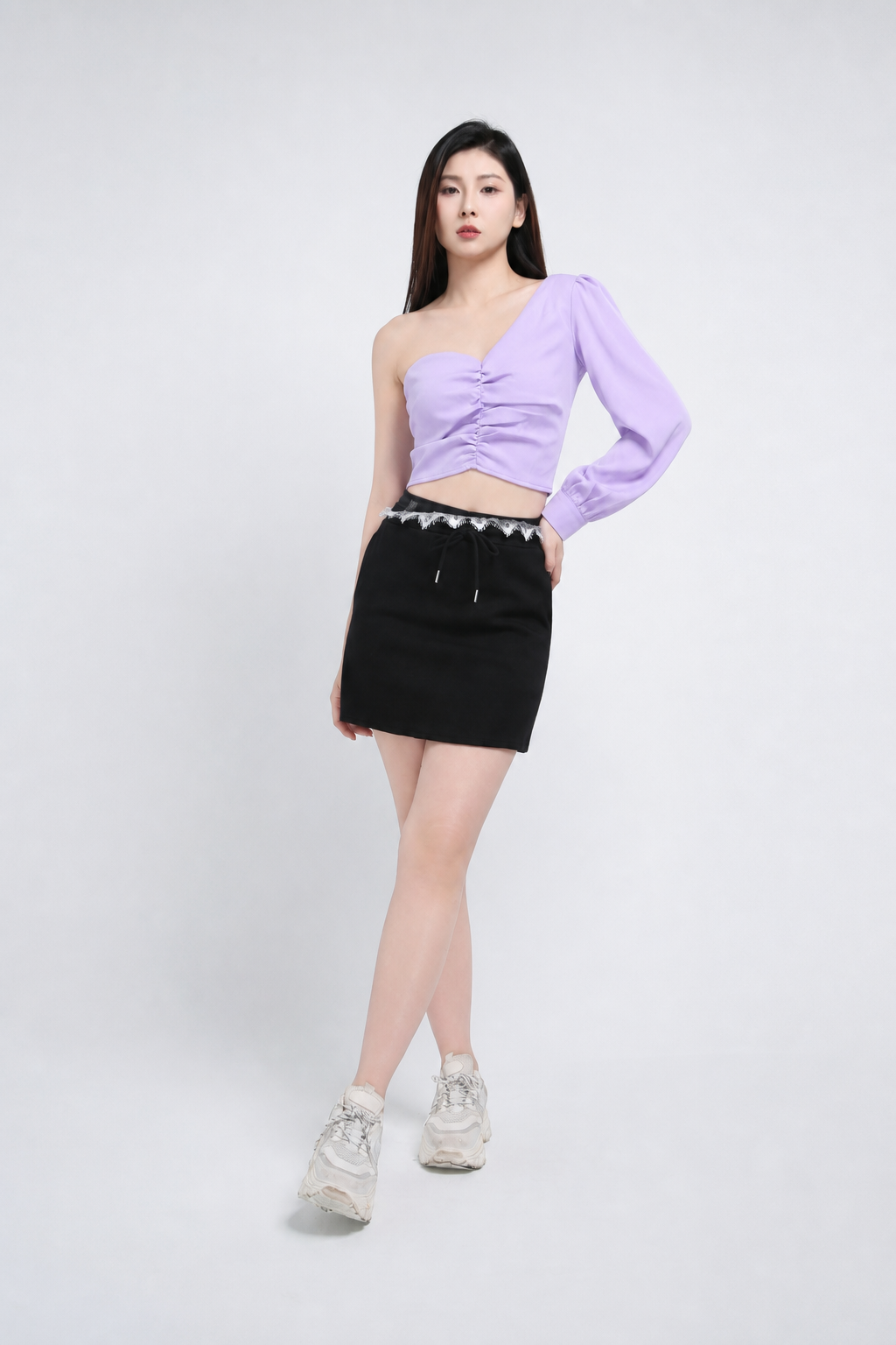 One Side Off Shoulder With Long Sleeve Top 