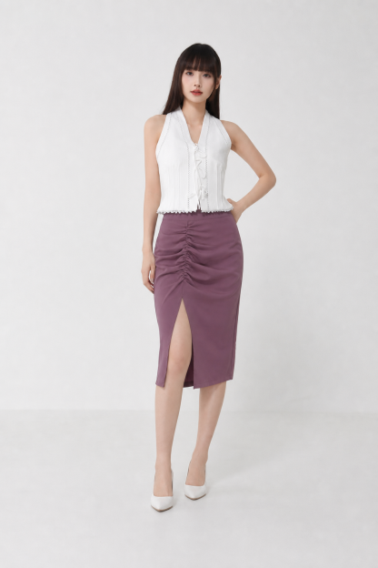 High Waist Side Pleated With Split Skirt 21565