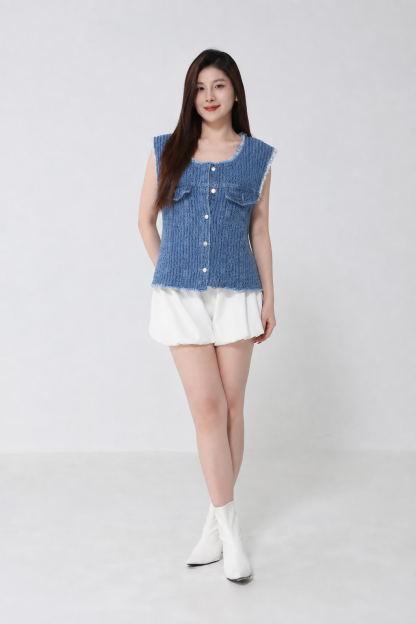Sleeveless Ripped Front Button Top 