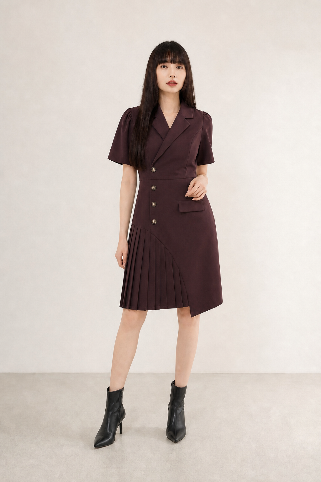 Formal Wrap With Side Pleated Dress 