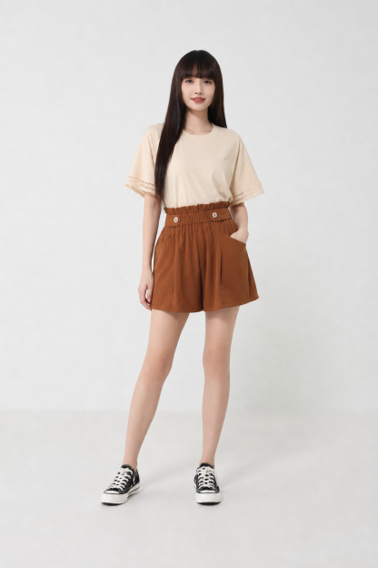 High Waist Decorative Button Short Pant 20407