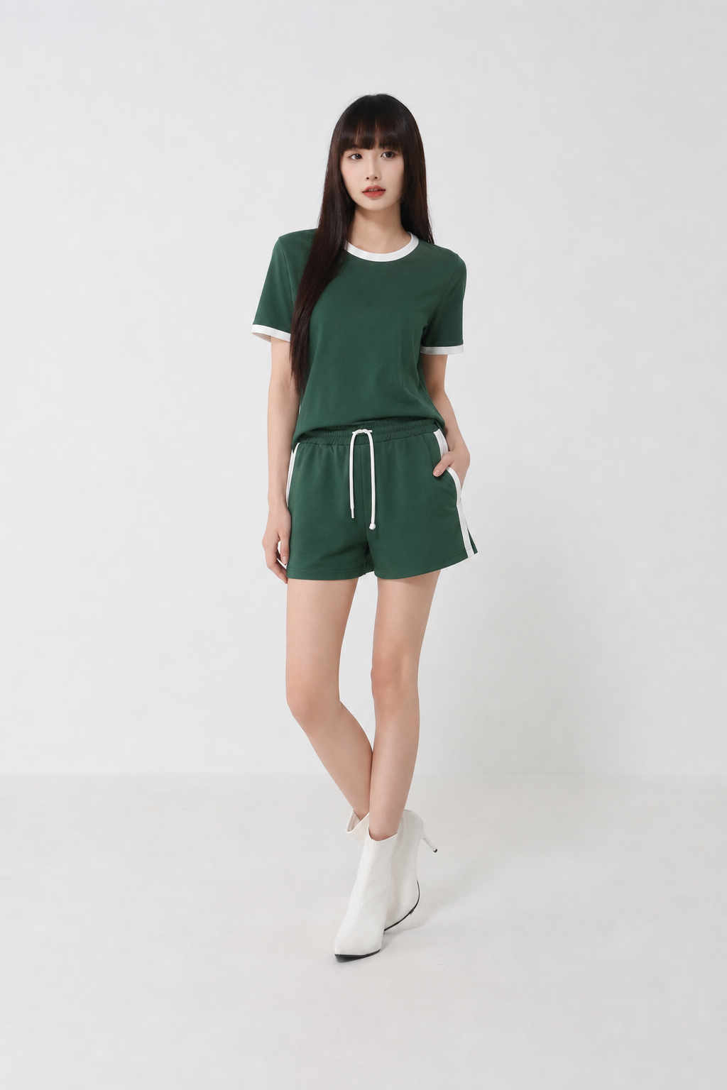 Casual Wear Plain Top With Waist Strechable Short Pant Set 