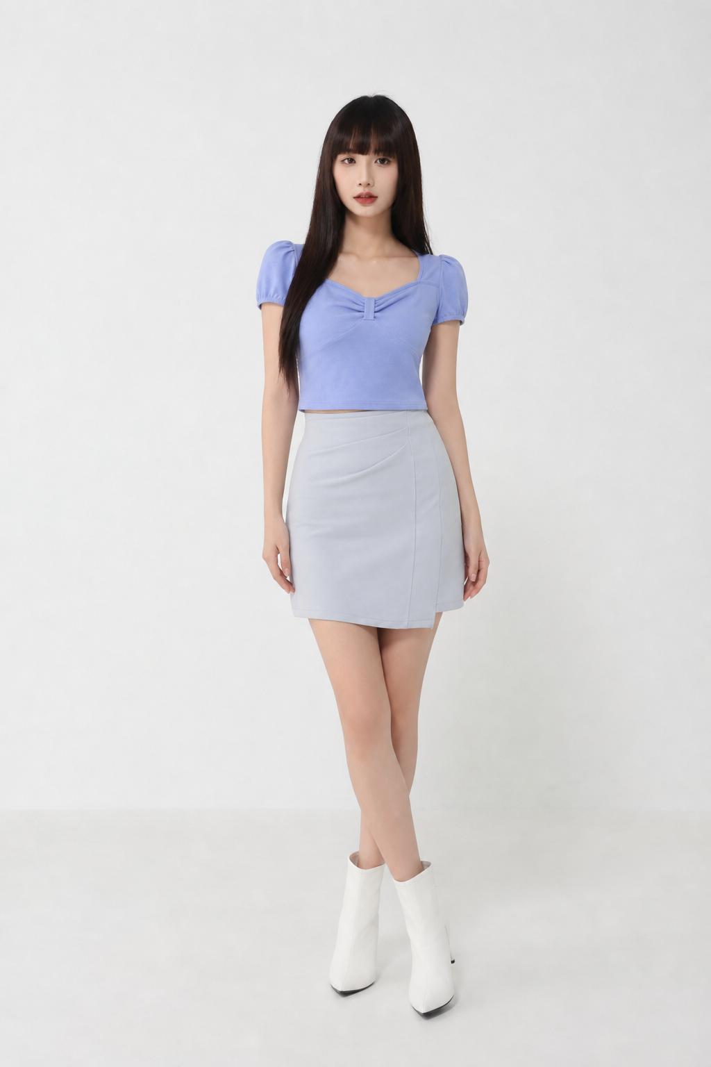 Front Pleated Plain Skirt 