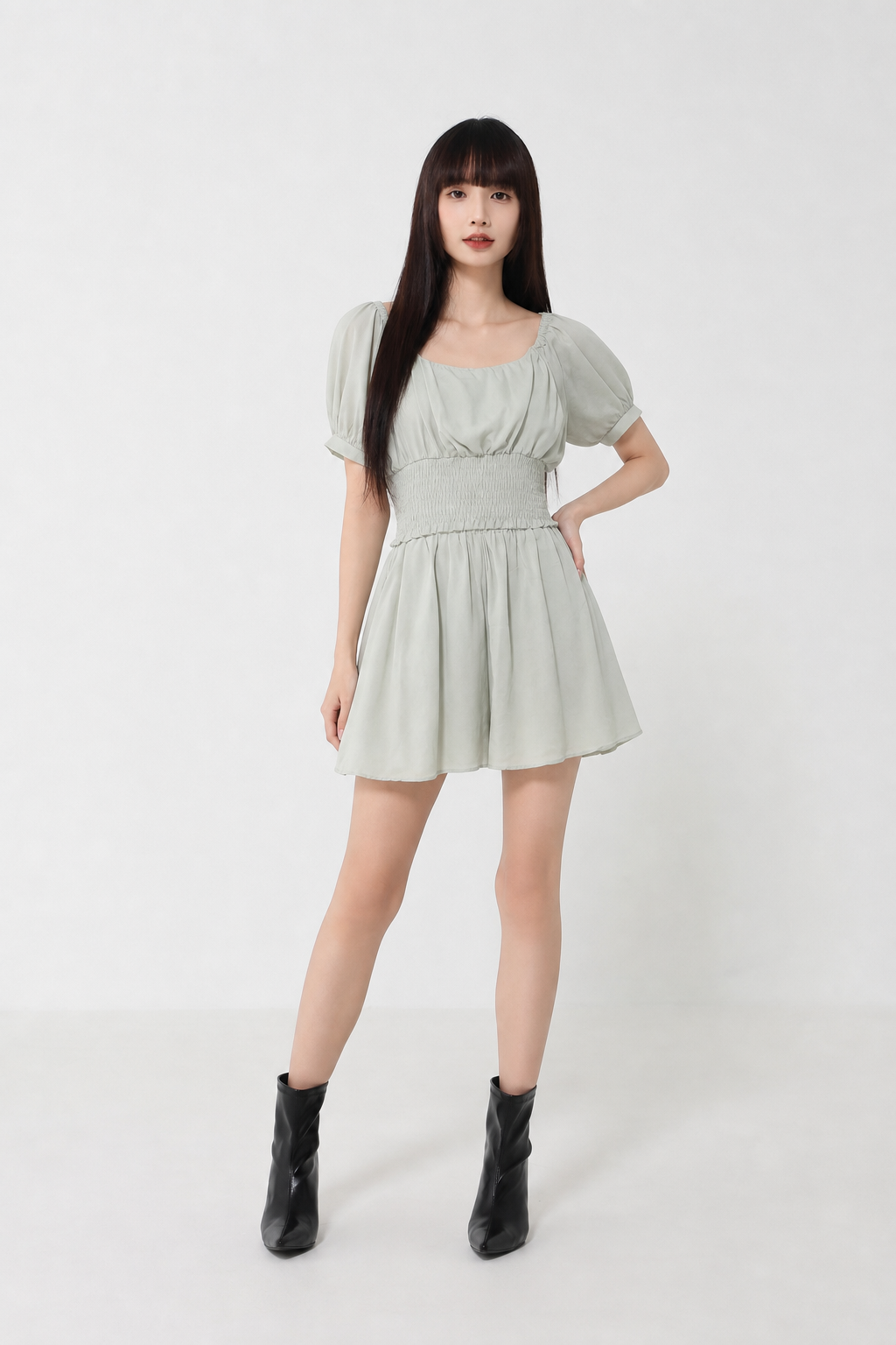 Square Neck Puff Sleeve Top And Short Pant With Belt Set 