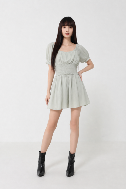 Square Neck Puff Sleeve Top And Short Pant With Belt Set 