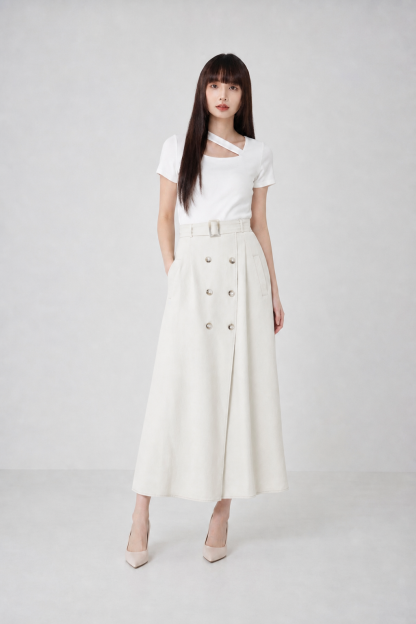 Dua Breasted Button With Belt Long Skirt 