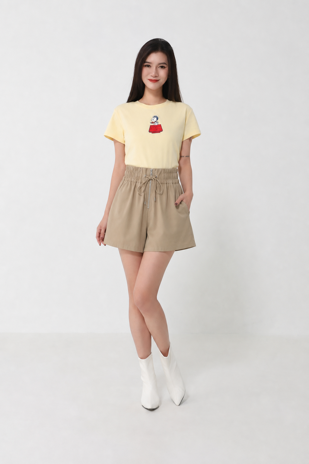 High Elastic Waist Front Zip Midi Pant 39992