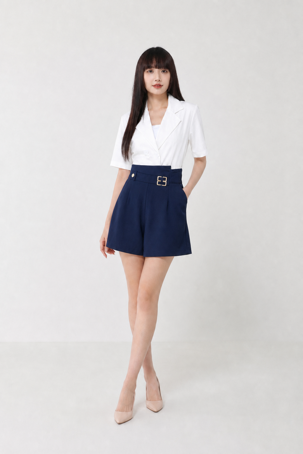 High Waist Front Pocket With Buckle Short Pants 