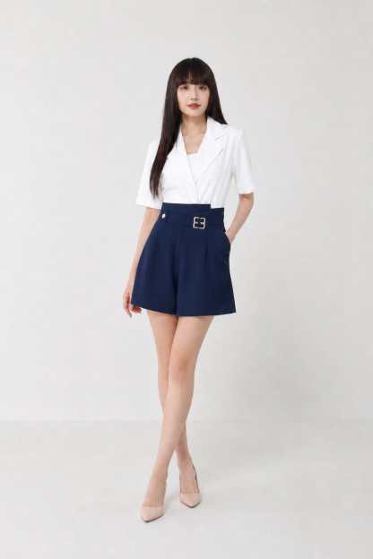 High Waist Front Pocket With Buckle Short Pants 