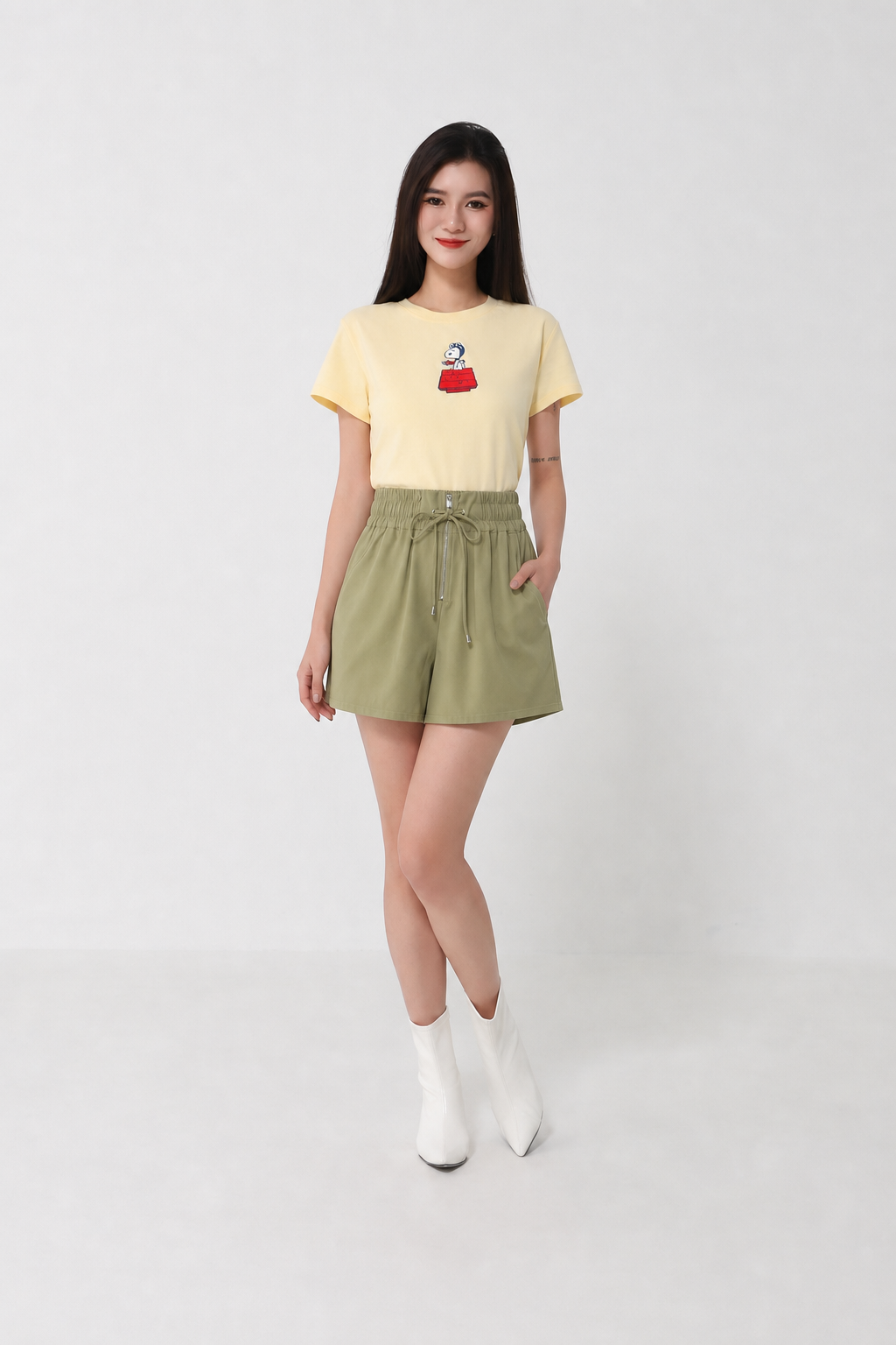 High Elastic Waist Front Zip Midi Pant 39992