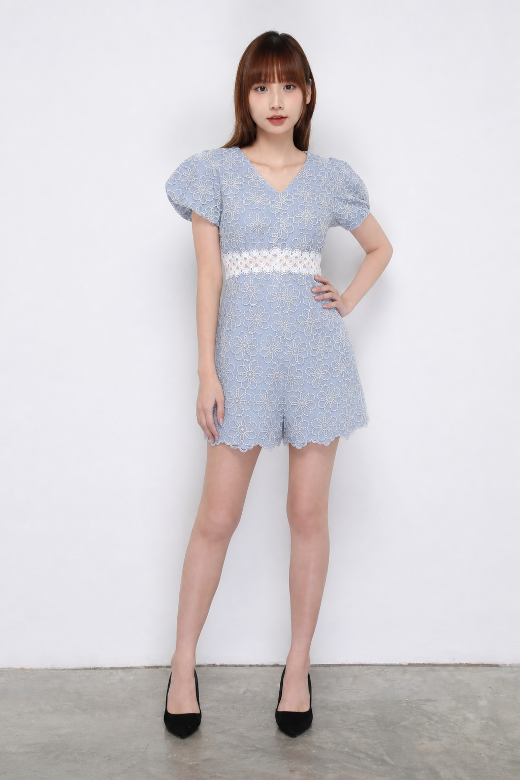 V Neck Floral Puff Sleeve Jumpsuit 