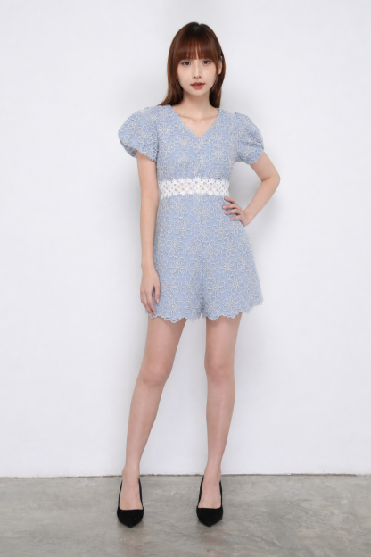 V Neck Floral Puff Sleeve Jumpsuit 
