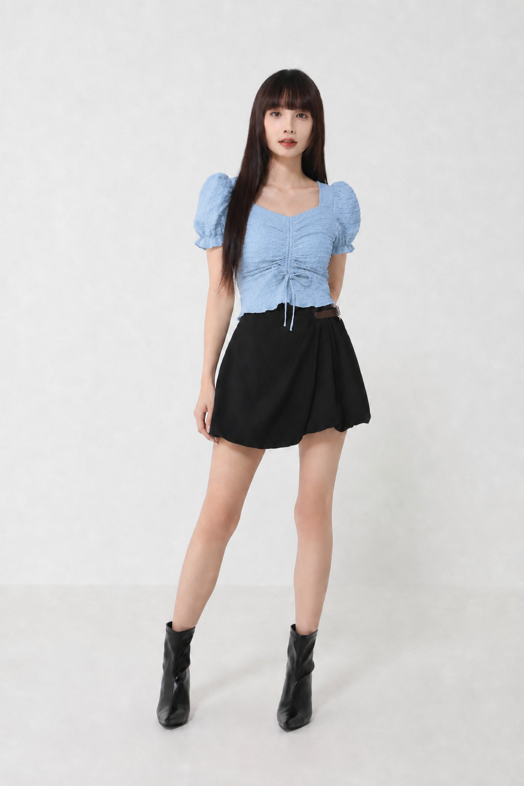 Puff Sleeve Front Drawstring Top 