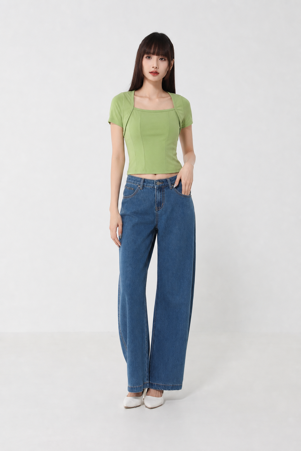 Sqaure Neck Fake Two Pieces Top 