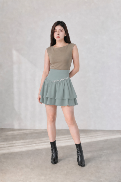 High Waist Decorative Diamond Skirt Pants 34664
