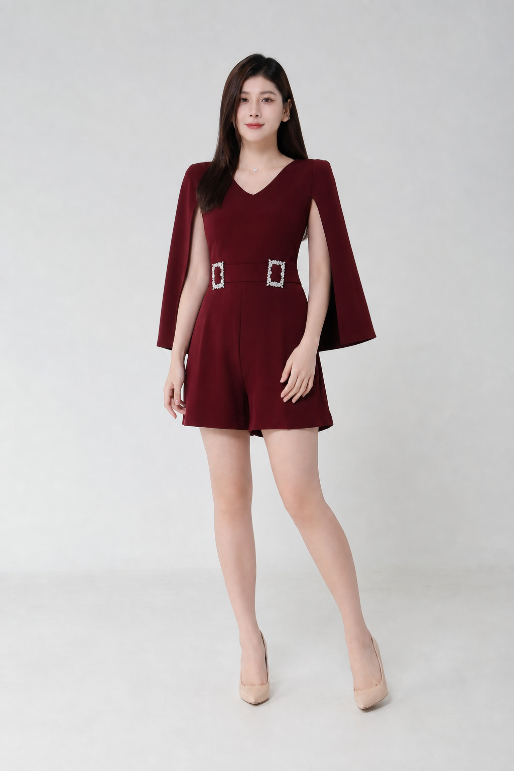 V Neck Playsuit With Waist Belt 12087