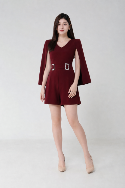 V Neck Playsuit With Waist Belt 12087